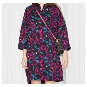 & Other Stories Black and Pink Floral Mini Dress